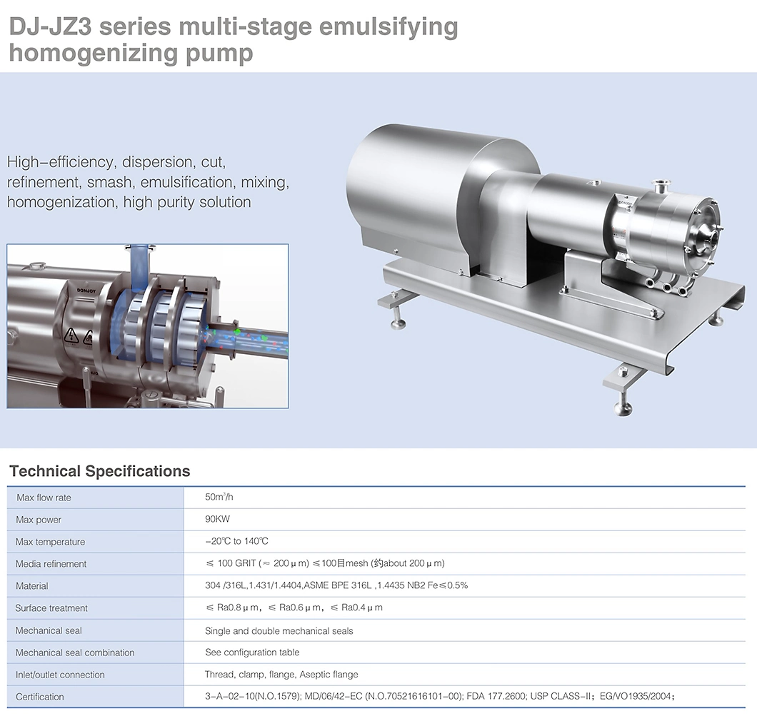 3A Sanitary Single-Stage Donjoy Emulsified Homogeneous Mixing Pump for Dairy Processing Cheese